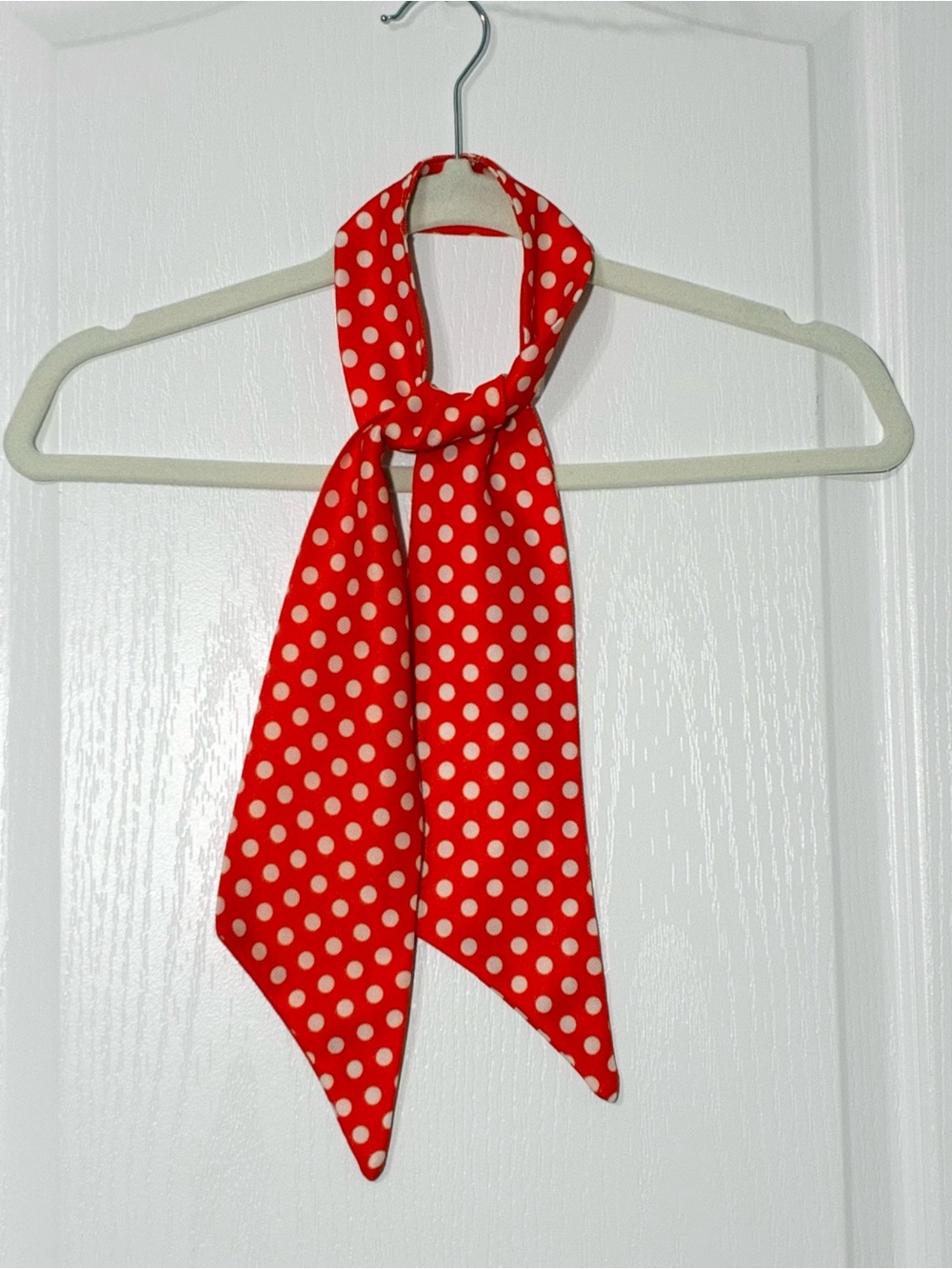 60s Handmade Polka Dot Lavallière Pussycat Neck Bow / Hair Bow Vintage Red White - Picture 2 of 8